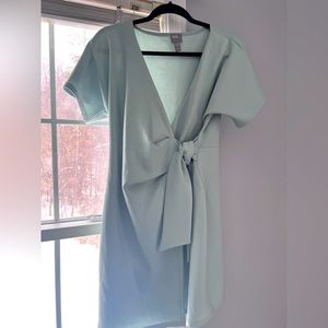 ASOS ✨ Design Scuba Pleated Wrap Front Dress in Duck Egg color 🪺